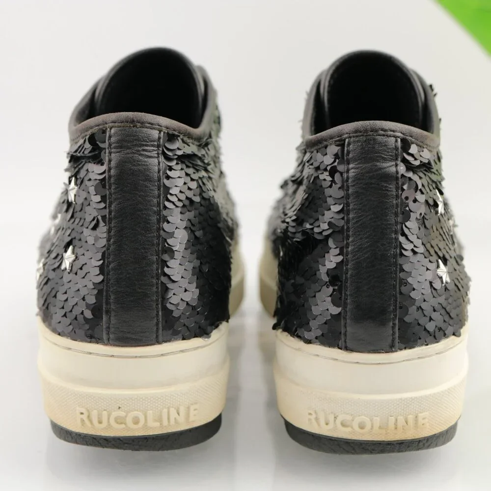 RUCOLINE Womens Sneaker Size 36 6 Black Leather Sequins Star Studs Platform Shoe